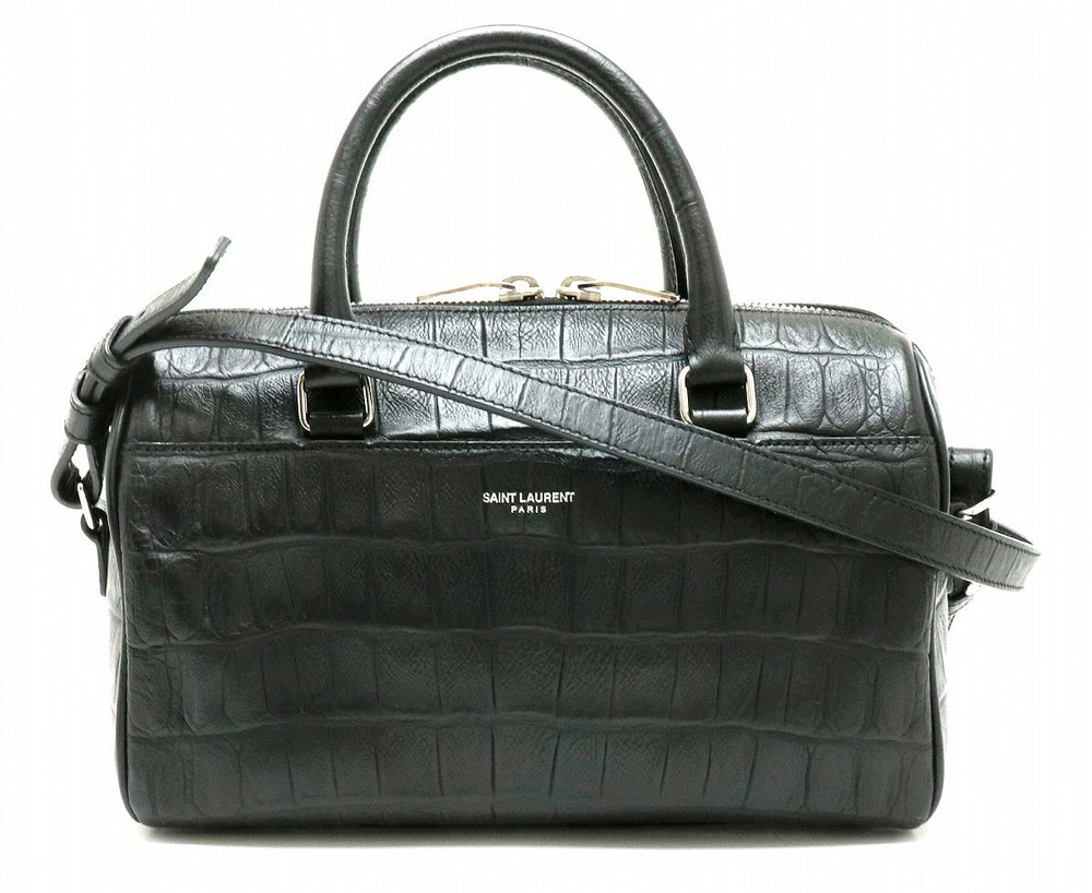 Saint Laurent Yves YSL Baby Duffle Handbag Crossbody Bag Crocodile Leather Black